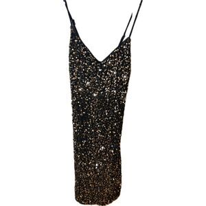 City Triangles Black and Gold Sequined Mini Dress Sz XL Glam Festive Party-Ready